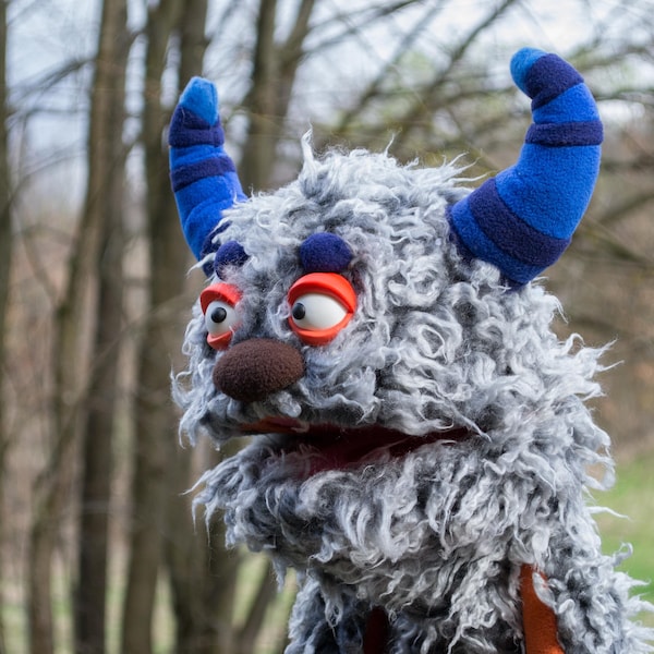 Friendly Monster Gray Professional Hand Puppet , OOAK Therapy Prop
