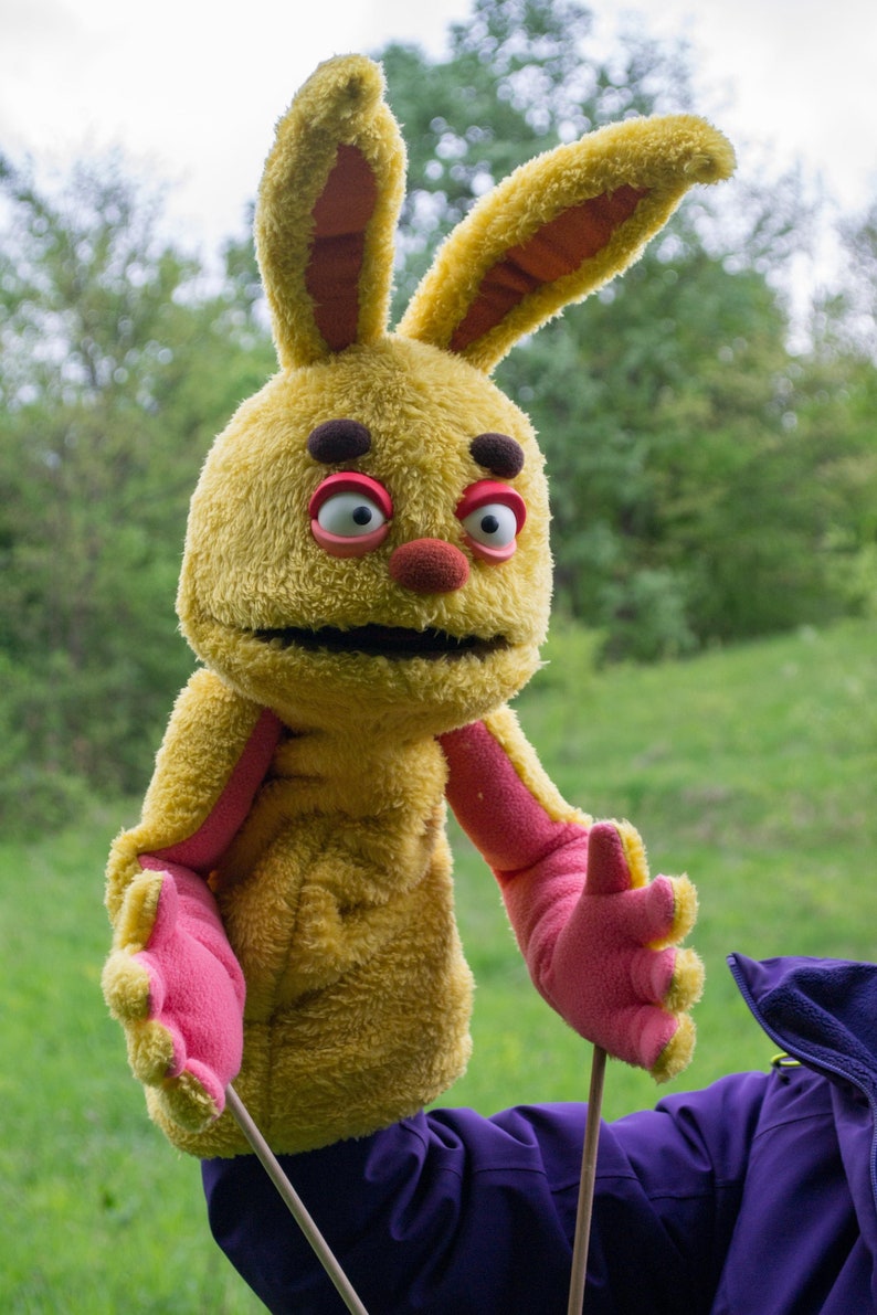 Yellow Furry Rabbit Monster Professional Hand Puppet , Therapy Prop Toys image 1