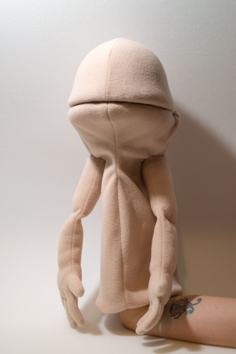 A hand puppet  made from foam and fleece ,made using a digital download puppet pattern.