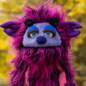 Friendly Pink purple blue Monster Professional Hand Puppet , OOAK Therapy Prop