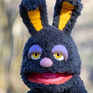 Professional Full body Hand Puppet, Ventriloquist dummies, Black Furry Bunny Rabbit