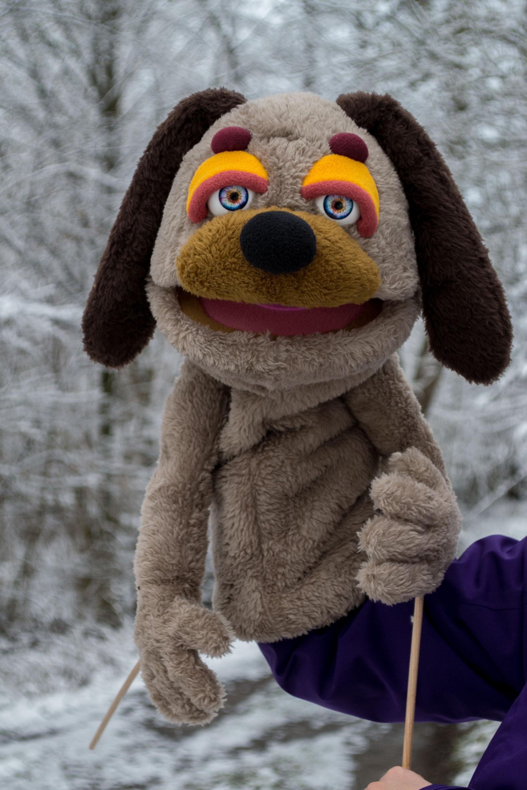 Brown Dog Professional Hand Puppet , OOAK Therapy Prop