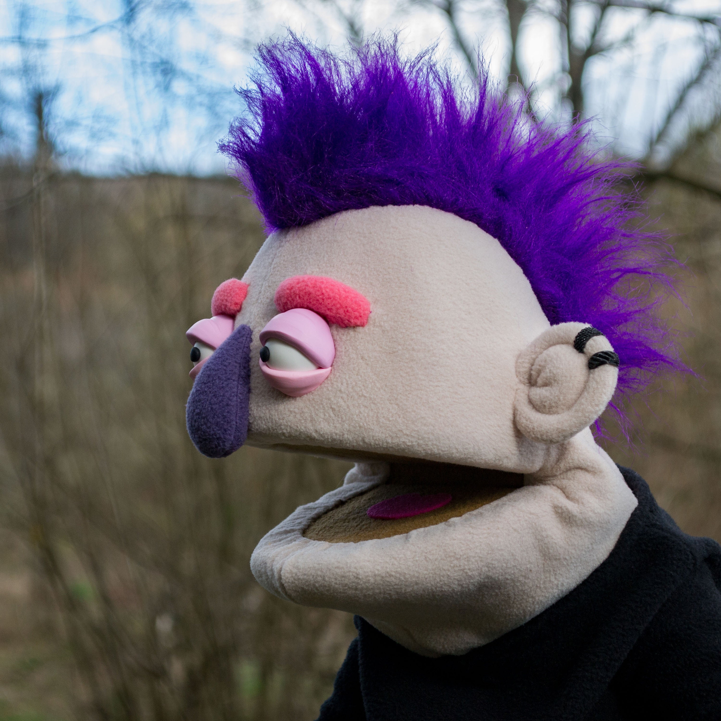 Punk Guy Purple Hair Professional Hand Puppet, Ventriloquist