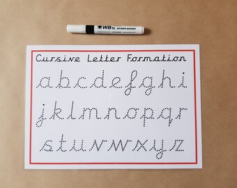 Tracing Cursive Letters, writing letters, dotted font, alphabet, reusable mat, pre school, EYFS, teaching resource, learning, educational