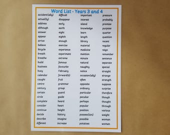 Year 2 Key Words Laminated Word Mat Poster Key Words High Etsy