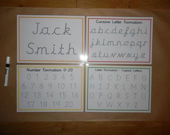 Tracing cursive letters, tracing numbers,name tracing, Pre cursive font, EYFS, formation mats, dotted writing, teaching, learning resource