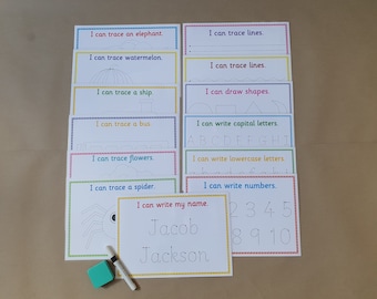 Pre School formation & Poster Bundle, tracing shapes, tracing letters, tracing numbers, name tracing, formation mats, EYFS, colours