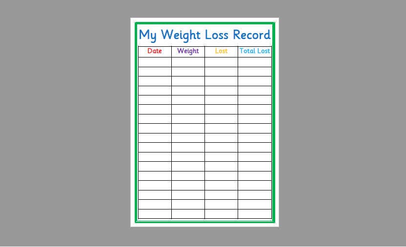 Chart For Recording Weight Loss