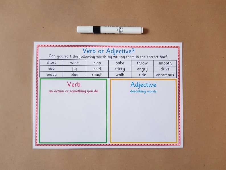 verb or adjective literacy worksheet ks1 year 1 year 2 etsy