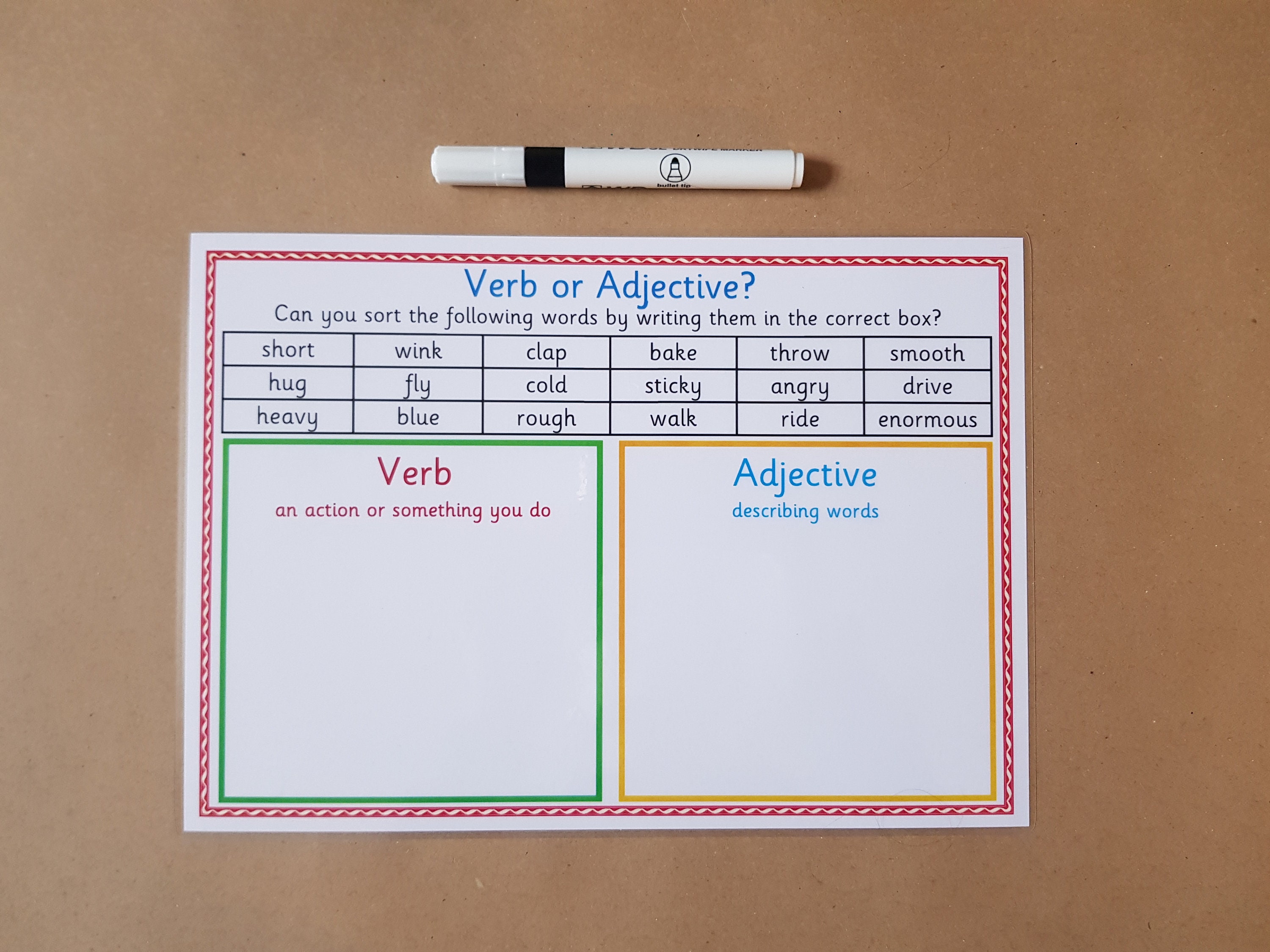 verb or adjective literacy worksheet ks1 year 1 year 2 etsy denmark