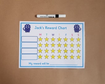 Dinosaur Reward Chart,  Children's personalised reward chart, A4 Laminated chart, reusable, kids, toddlers, EYFS, SEN, Behaviour management
