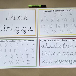 Tracing cursive letters, tracing numbers,name tracing, Pre cursive font, EYFS, formation mats, dotted writing, teaching, learning resource