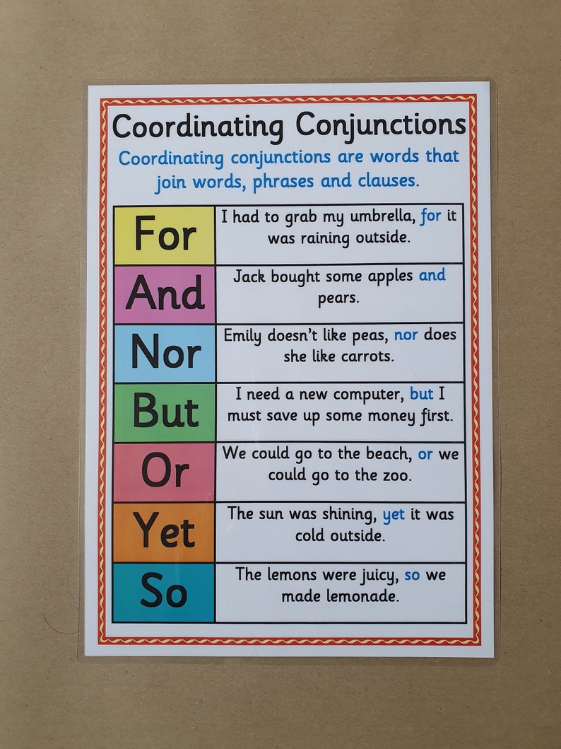 Conjunctions Border Design Conjunctions Posters, Coordinating, Subordinating, English, Literacy ...
