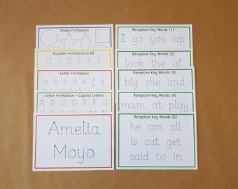 Starting school writing bundle, reception class, tracing letters, alphabet, numbers, shapes, name card, EYFS, home school, teaching resource