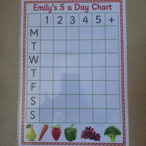 Children's Reward Chart, healthy eating 5 a day , Reusable, Laminated card, reward chart, pre-school, toddler, EYFS, kids, children image 4
