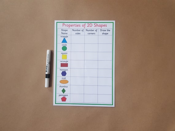 properties of 2d shapes worksheet numeracy maths shapes etsy new zealand