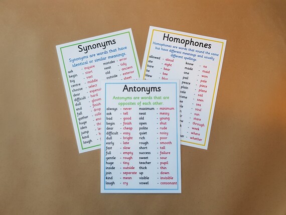 Homophones Antonyms Synonyms Literacy Phonics Ks1 Ks2 Etsy
