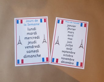 French Days of the Week, French Months of the Year, MFL,KS3, KS4, languages, teaching resource, learning aid, laminated posters, educational