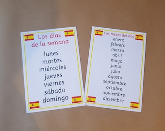 Spanish Days of the Week, Months of the Year, MFL,KS3, KS4, languages, teaching resource, learning aid, laminated posters, educational
