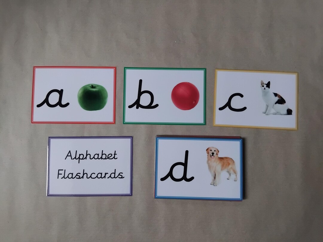 Cursive Alphabet and Picture Flashcards, Lowercase Letters, EYFS, Early ...
