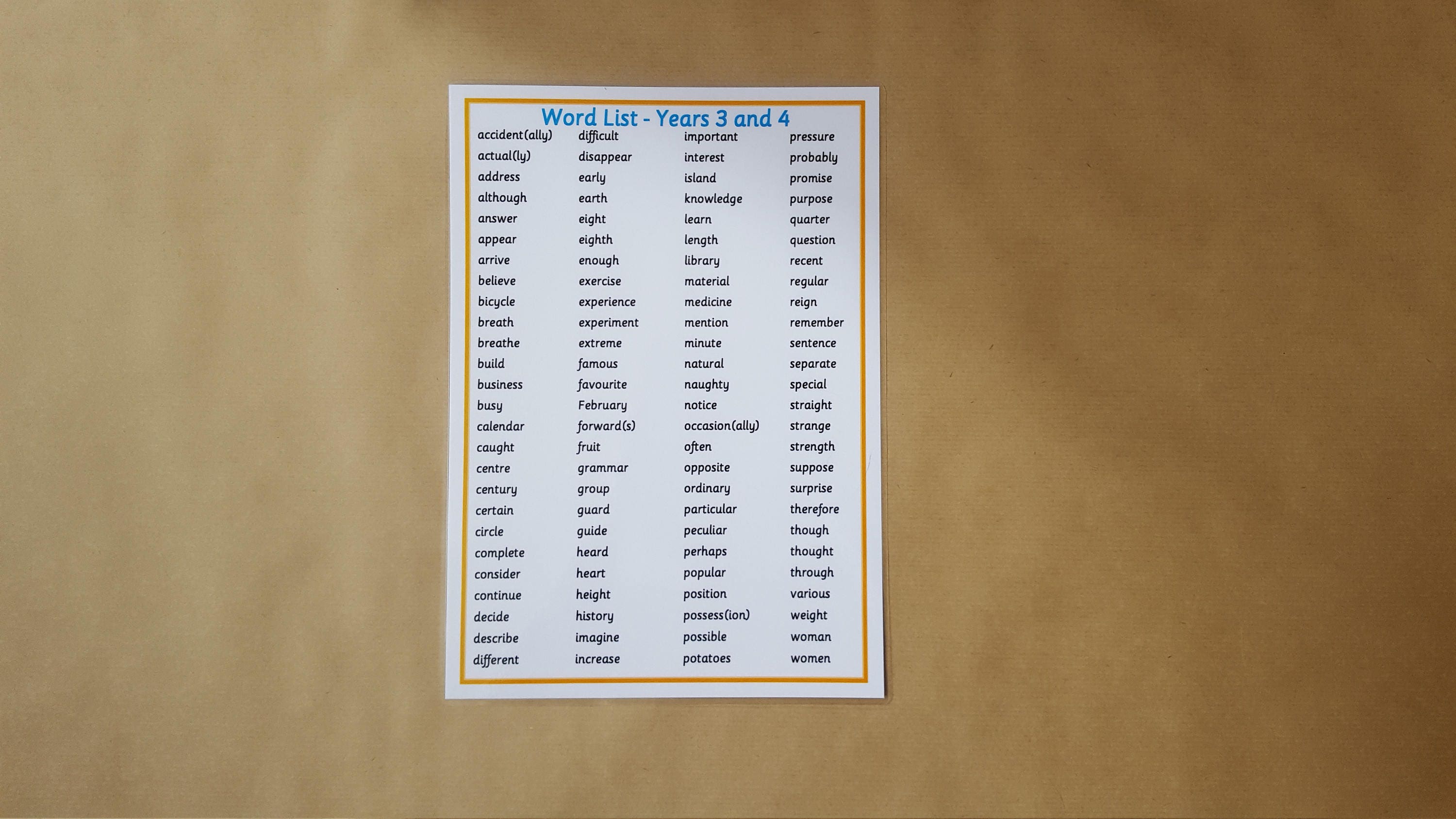 Year 3/4 word mat laminated word mat/poster key words high Etsy