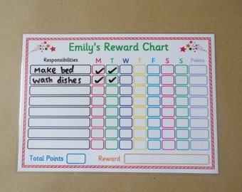 Personalised Teenagers Reward Chart, Children's personalised reward chart, A4 Laminated chart, reusable/dry wipe, kids, behaviour management