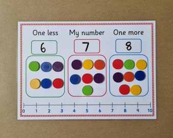 Numeracy Mat, one more, one less, Numbers to 10, EYFS, KS1, reusable, numeracy, mathematics, educational teaching resource