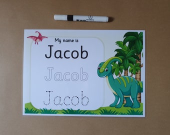 Dinosaur Name Tracing, Learn to Write Your Name, Personalised Name Card, EYFS, nursery, Teaching Resource, learning resource, educational