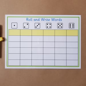 Roll and write words, spelling practice, writing words, learning game, literacy, phonics, reusable, teaching resource, learning, educational