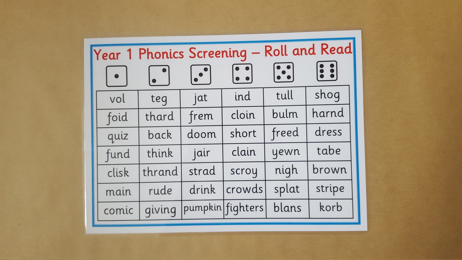 Year 1 Phonics Screening Test Read and Roll Game Literacy - Etsy UK