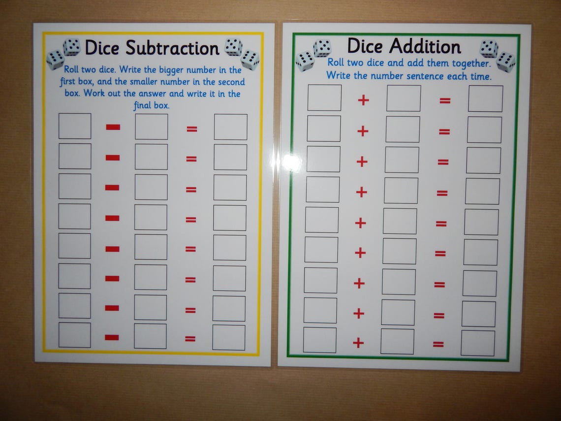 Numeracy Games Dice Addition Dice Subtraction EYFS KS1 Etsy