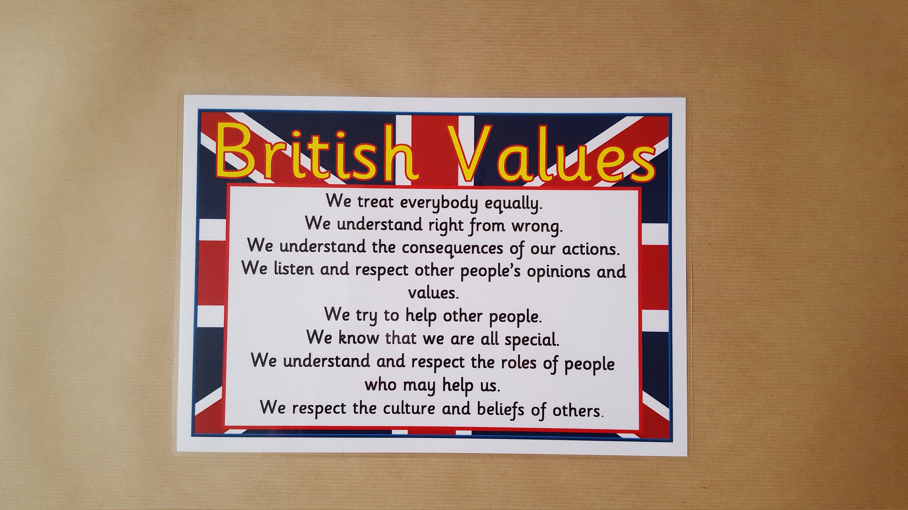 Acrostic BRITISH VALUES POSTER laminated nursery childminder school OFSTED 