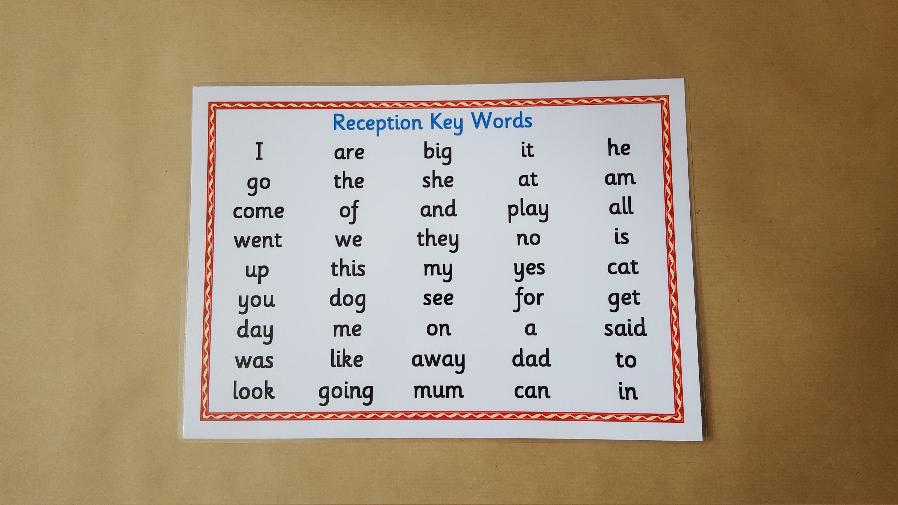 Reception Key Words Laminated Word Mat/poster EYFS First Etsy UK