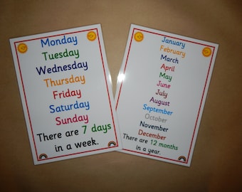 Days of the Week, Months of the Year, Teaching Resource, Learning posters, Educational, teaching resource, pre school,  KS1, EYFS,