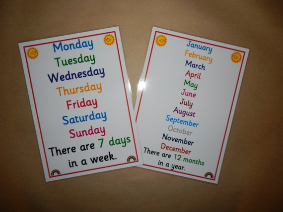 Days of the Week, Months of the Year, Teaching Resource, Learning posters, Educational, teaching resource, pre school,  KS1, EYFS,