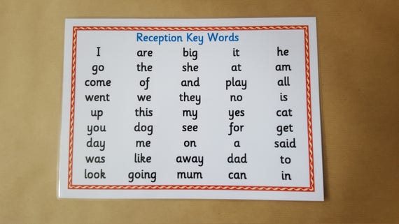 Reception Key Words Laminated Word Mat Poster Eyfs First Etsy