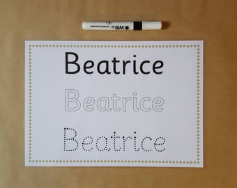 Name tracing, Custom Name Card, dotted name, tracing letters, EYFS, pre school, educational, teaching resource, early learning