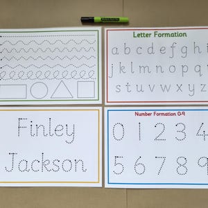 Formation Mats - letter, number, name card, pen control -A4 laminated wipe clean, reusable mats - Handwriting practise, EYFS, Early Learning