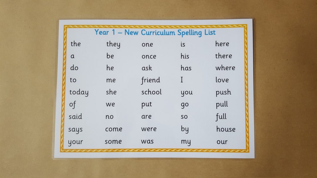 Year 1 Key Words Laminated Word Mat/poster Key Words High Etsy