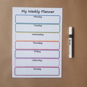 Weekly Planner, A4 Laminated dry ease planner , Reusable, dry wipe, meal planner, family planner, weekly organiser, kitchen, office,
