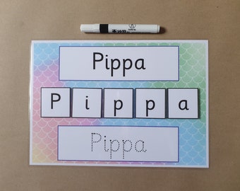 I can Write and Spell my Name - Personalised Name Card - EYFS, Toddlers, Early learning, letters,  tracing letters, education, mermaid