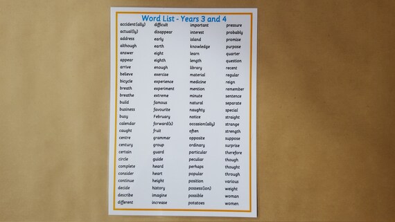 Year 3 4 Word Mat Laminated Word Mat Poster Key Words High Etsy