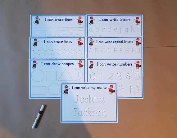 Superhero tracing bundle, Tracing Letters, Numbers, Name Tracing, reusable, Handwriting practice, EYFS, pre school, teaching resource