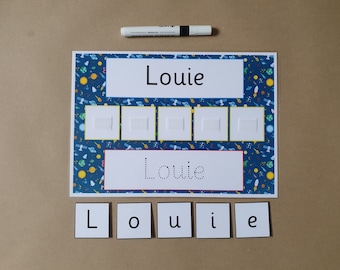 I can Write and Spell my Name, Personalised Name Card, Space design, EYFS, Toddlers, Early learning, tracing letters, education, teaching
