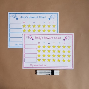 2 x Reward Chart - Children's personalised reward chart - A4 Laminated chart, reusable, kids, toddlers, EYFS, SEN, Behaviour management