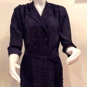 R & K Original Personally Yours vintage 1940s navy  blue dress tiered skirt 1940s theater costume collectible vintage  rockabilly
