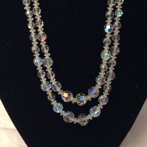 LISNER crystal aurora borealis double strand necklace vintage wedding gala prom gift for her collectible designer jewelry faceted crystal
