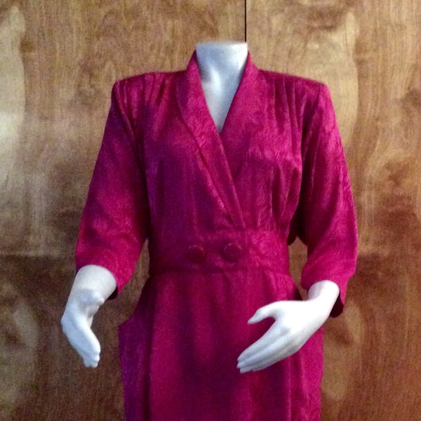 Vintage 1980s wrap dress Billy Jack for her fuchsia pink silk look polyester