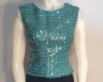 1960s sequin crop top turquoise Stephen O'Grady