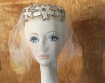 Vintage bridal hat with veil 1950’s 1960’s styled for you exclusively by francine sequins beads vintage bride vintage wedding